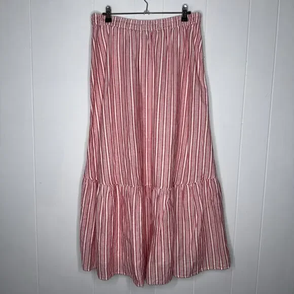 Talbots Women’s Stripe Linen Maxi Skirt Red White Coastal Beach Size Medium - Picture 3 of 6